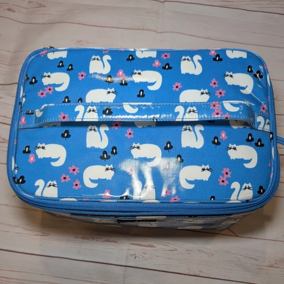 EUC Kate Spade Daycation Blue Cat Posy Large Collin Cosmetic Case - Picture 2 of 12
